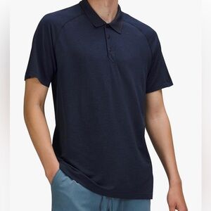 MENS LULULEMON METAL VENT TECH POLO SHORT SLEEVE MEDIUM NAVY BLUE
